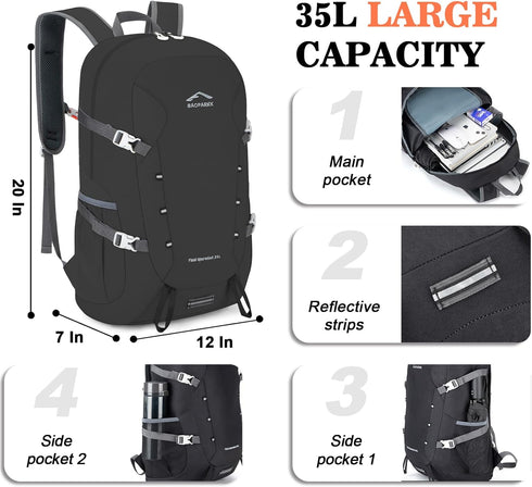 Hiking Backpack, Large 35L Travel Backpacks for Men Women - Water Resistant Ultra Lightweight Packable Camping Daypack