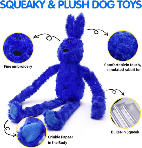 rabbit Squeaky Dog Toys - rabbit Interactive Dog Toy with Crinkle and Squeaky, Bunny Dog Plush Toys, Enrichment for Small and Medium Breed Puppies or Dogs, Cute and Plush (Blue)