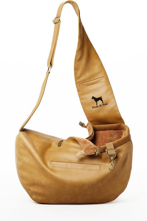 Noah & Paw Dog Sling Carrier for Small Medium Dogs, Adjustable Padded Strap, Premium Leather