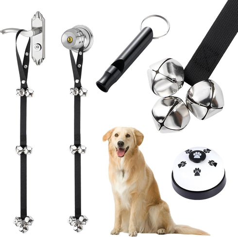 2 Pack Dog Doorbells - Adjustable Strap Potty Training Bell Communication Device with Free Whistle