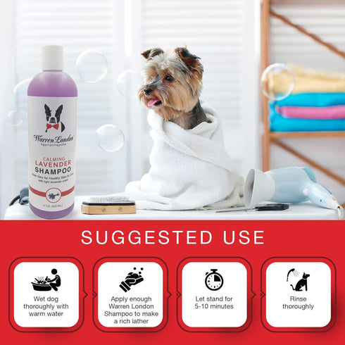 17 oz Warren London Calming Lavender Dog Shampoo | Softening Aloe Vera & Essential Oils for Dogs | Leaves Coat Silky