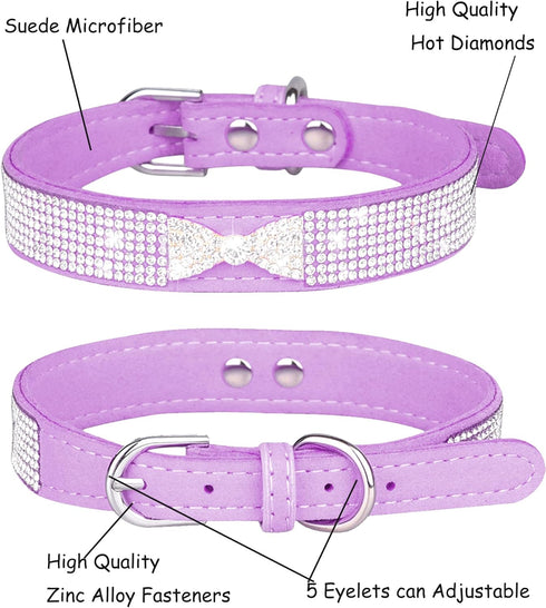 Bling Dog Collar for Small Medium Large Dogs, Crown Rhinestone Collars for Girl and Boy Dogs, Adjustable Leather Suede