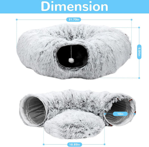 HAITRAL 2-in-1 Plush Cat Tunnel Bed,Cat Toys Cat Tube for Indoor Cats,Collapsible Washable Donut Cat Bed Cat Play
