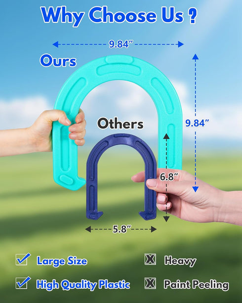 Set 10" Giant Horseshoe Game for Adults and Family Oversized Lawn Toss Game with Jumbo Horseshoes, Rings, Stakes