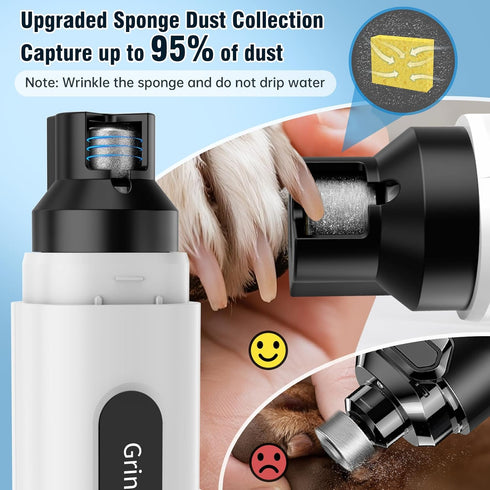 7-Speed Trimmer Dog Nail Grinder, Pet Nail with LED Light & Sponge Dust Collector, Quiet and Low-Vibration, Painless