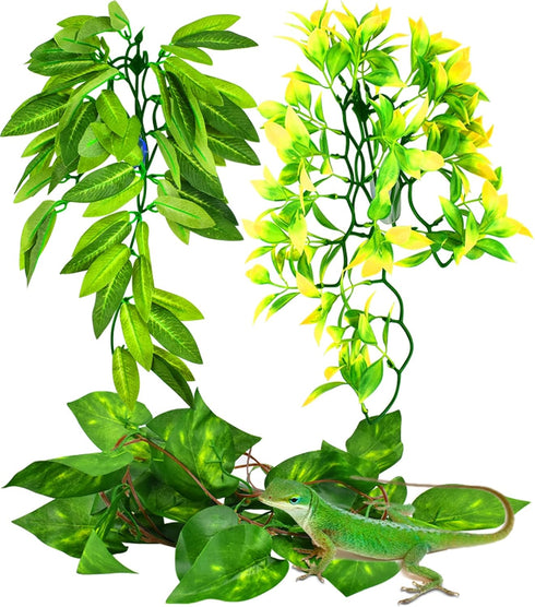 KATUMO 3 PCS Reptile Plants with Suction Cup for Lizards, Geckos, Bearded Dragons, Snake, Hermit Crab Habitat