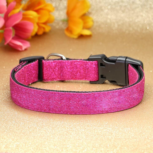 Glittering Basic Dog Collar, Comfy Durable Adjustable Nylon for Small Medium Large Dogs, Eco-Friendly Plastic Buckle,