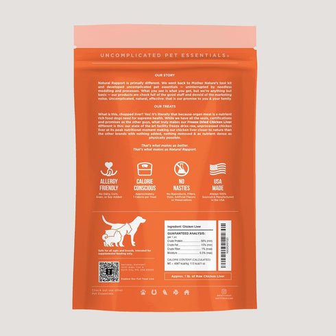 Natural Rapport Chicken Liver Dog Treats, Grain-Free Freeze Dried Chicken Bites for Small and Large Dogs