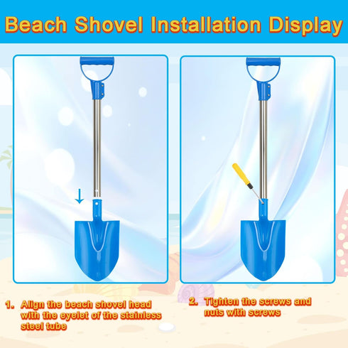 Frebuta 29in 3PC Heavy Duty Beach Shovel, Thickened Metal Sand Shovel with Stainless Steel Foam Handle Non-Slip Grip