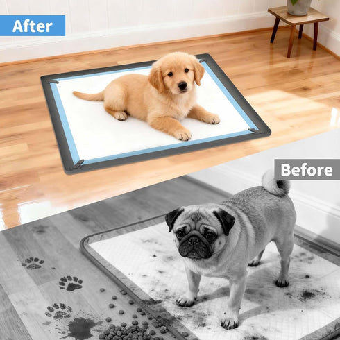 24x24 ALOOF Silicone Dog Pee Pad Holder in, Puppy Potty Training Tray with Magnetic Snaps & Raised Edges, Non-Slip