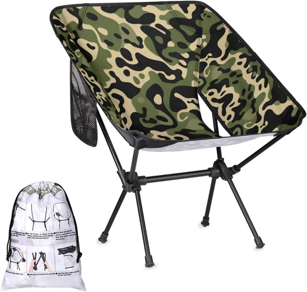 Portable Camping Chair, Folding Chairs for Outside, Green Camouflage Lightweight Backpacking Chair,