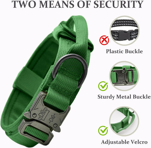 Tactical Dog Collar, Adjustable Military Training Nylon Collar with Control Handle for Small Medium Large Dogs (Emerald