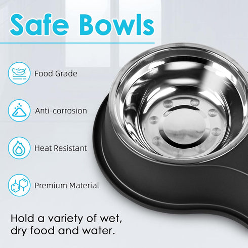 Large Stainless Steel Dog Bowls Set with No-Slip Base, Raised Edges for No Spill, for Small to Large Pets