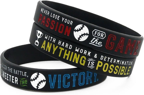 Inkstone 12-pack Baseball Motivational Silicone Bracelets - Wholesale Bulk Sports Gifts