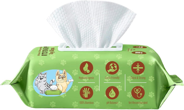 Bamboo Dog Wipes for Paws and Bum, Natural Grooming Wipes, 100 Count for Cleaning & Grooming