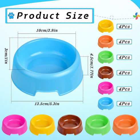24Pcs Pet Plastic Bowls, Plastic Dog Bowls for Puppy Dogs, Reusable Dog Food Bowl, Cat, Kitten, Feeding Water, Pet Birthday Party Supplies (Rose Red, Brown, Blue, Orange, Yellow, Green)
