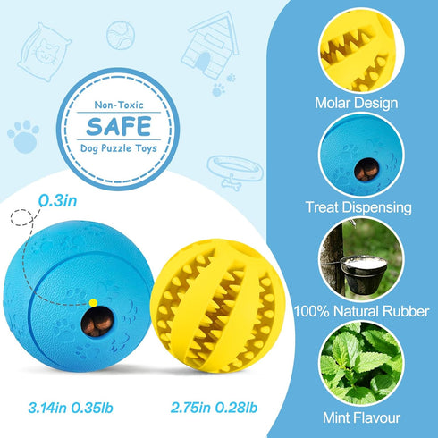 HIPPIH Dog Puzzle Toys 2 Pack, Interactive Toys for Large & Small Dogs, Durable Balls for Teeth Cleaning and IQ Training