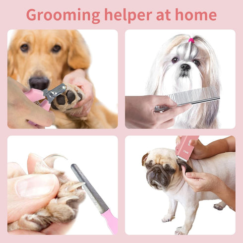 Trimmer 9-Pieces Pink Dog Cat Clippers, Home Professional Cordless Cat Grooming Tools for Dog Thick Coat Clippers, Low