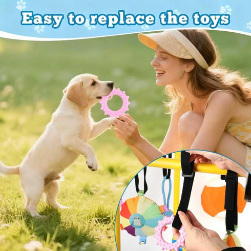 Eaacaa 8 Puppy Game Gym Puppy Toothing Toy, Equipped with Hanging Small Puppy Toys, Jungle Playground has Interactive