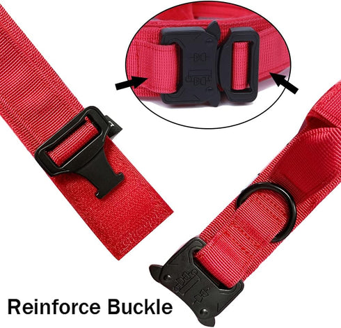 Tactical Dog Collar, Adjustable Military Nylon Dog Collar with Heavy Duty Metal Buckle for Training (Red, S)