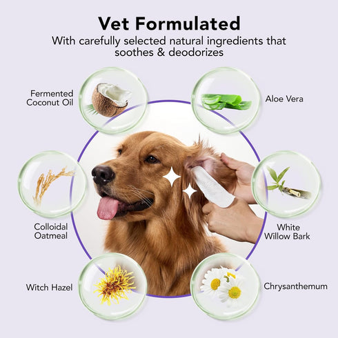 HICC PET Ear Finger Wipes for Dogs & Cats - Gently Remove Ear Wax, 50 Count