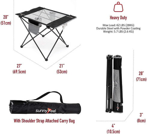 SUNNYFEEL Outdoor Folding Table - Lightweight Compact Camping Table, Roll Up Top Portable Small Camp Tables