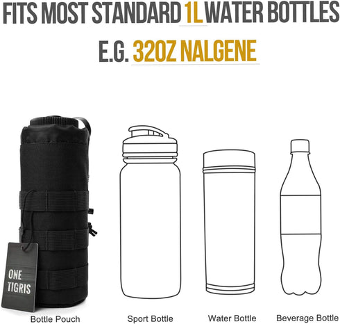 OneTigris Tactical Water Bottle Pouch - 32 oz - Upgraded Molle Carrier Bag for Hiking and Camping