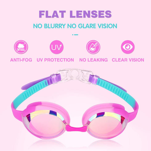 Keary Kids Swim Goggles for Toddler Youth (3-12), Anti-Fog Waterproof Clear Vision