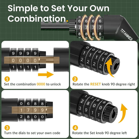 Titanker Bike Lock Cable, 4 Feet Basic Self Coiling Kids Bike Lock with Mounting Bracket (Black-8mm)