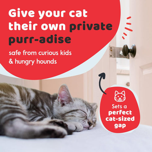 Steel Cat Door Strap and Latch - Sturdy Door Holder for Keeping Dogs and Kids Out, Silver Color