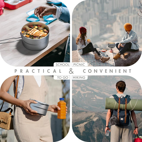 Lixada Camping Pot Stainless Steel 1.5L Camping Cook Pot with Lid and Folding Handle, Large Capacity Bento Pot for