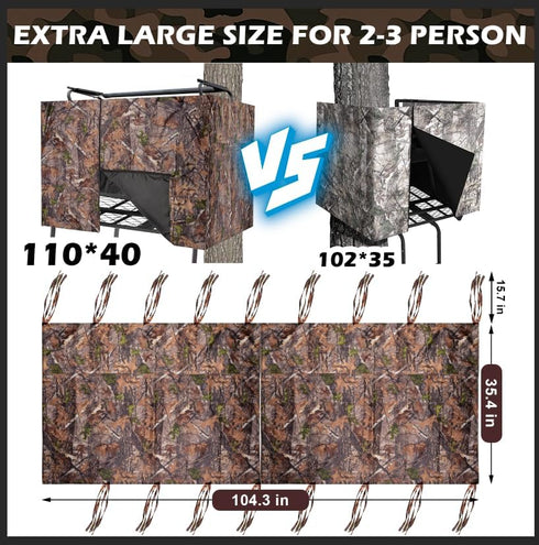 Hunting Tree Stand Blind Cover - 110'' X 40'' Camo Blind Cover for 2-3 Person Treestand, Outdoor Hunting Gear
