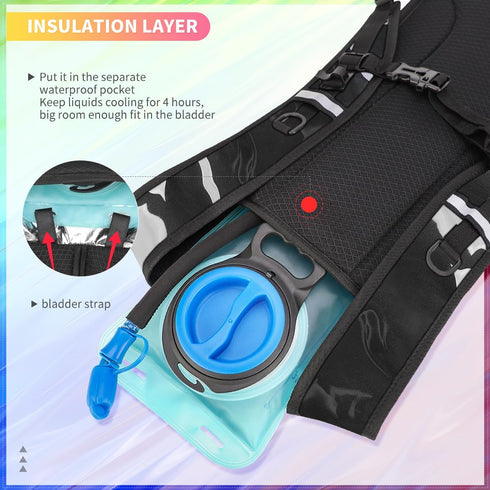 Hydration Backpack with 2L Bladder - Water Pack for Raves, Hiking, Cycling, Climbing, Running, Camping