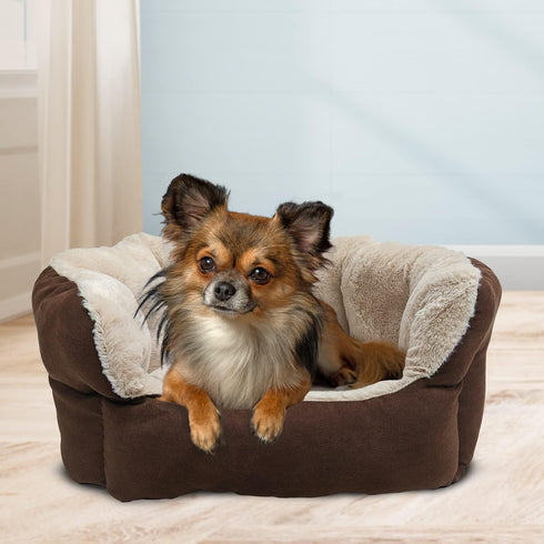 SPOT Sleep Zone Small Pet Bed, High Wall Reversible Cushion Bed for Indoor Cats & Small Dogs, 18x16in, Chocolate Brown