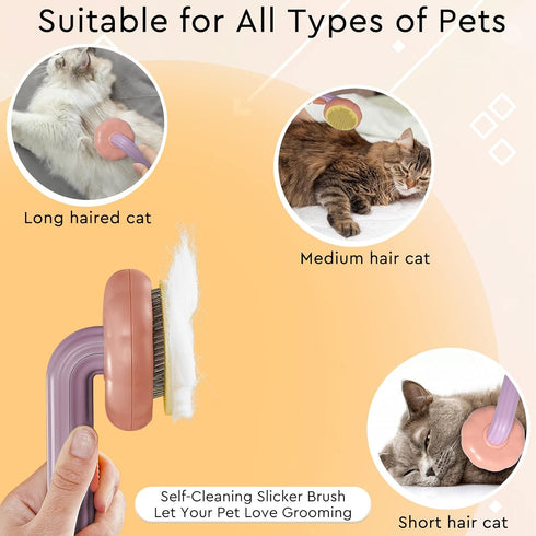 GJEASE Cat Grooming Glove Brush, Self-Cleaning Slicker Pet Brush for Shedding and Grooming