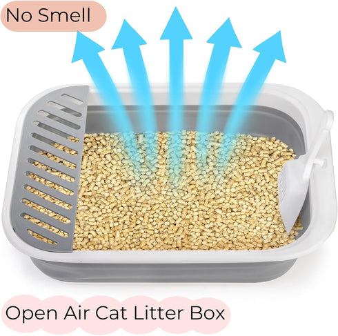 17.7'' Tlence Collapsible Small Cat Litter Box, Open Foldable Kittens Potty with Scoop, Shallow Anti Splash Travel Cat