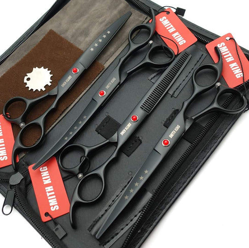7.0 inches Professional Dog Grooming Scissors Set, Straight, Thinning, Curved, Chunkers, 5pcs in 1 Set