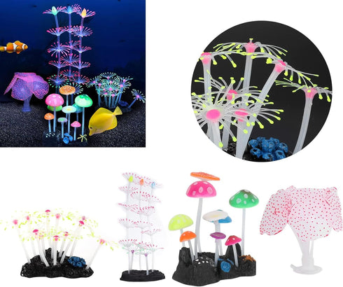 Yscryptoline Glowing Silicone Aquarium Coral Decorations, Luminous Fish Tank Ornaments, Marine Plant Decor, Non