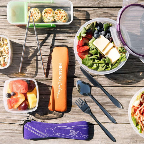 Reusable Travel Utensils with Case, Fork, Spoon & Knife Set with Optional Reusable Straws for Office & Camping