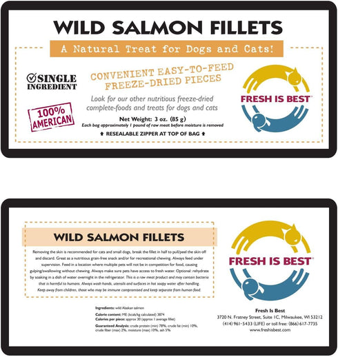 Fresh Is Best Salmon Fillets Freeze Dried Dog Treats Raw Freeze Dried Fish for Cats & Canines in Resealable Zipper Bag