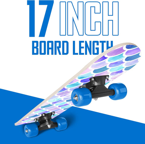Rude Boyz 17" Micro Complete Skateboard - Maple Wood, ABEC 7 Bearings, Double Kick Concave Deck for Kids