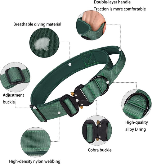 Tactical Dog Collar, Heavy Duty with Handle, Metal Buckle Dog Training Collar for Large Dogs (L, Orange)