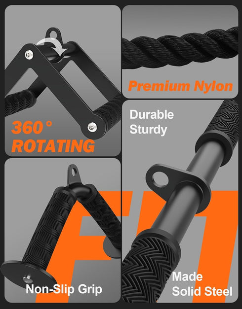 Set Fitarc Cable Machine Attachment for Gym & Home Workouts, LAT Pulldown Attachments with Non-Slip Grips, Black