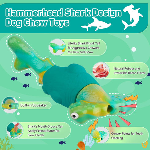Dog Toys for Aggressive Chewers, Interactive Chew Toys for Large Dogs, Indestructible Squeaky Toys, Green