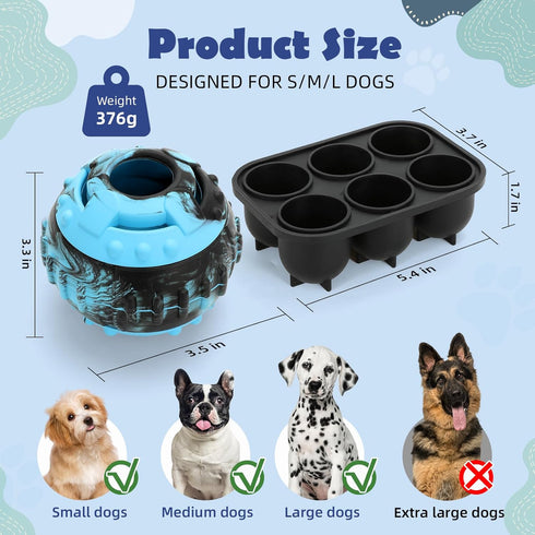 Interactive Dog Toys - Frozen Treat Puzzle Ball Toy, Durable Rubber Chew Toys for Dogs, Mental Enrichment Toys