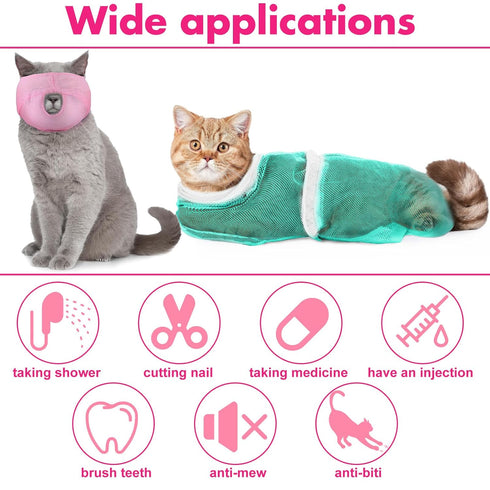 Kritkin 10 Set Pcs Cat Bathing Bag Pet Mesh Shower Bag Anti Bite and Scratch Pet Grooming for Washing Brush, Cat