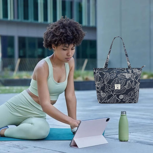 WLLWOO Yoga Bags for Women with Carrier, Canvas Tote for Pilates, Travel, Office, Beach Workout