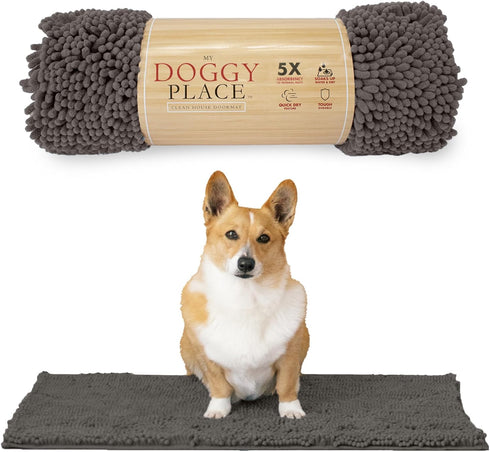 My Doggy Place Microfiber Dog Mat for Muddy Paws, 31" x 20" Ash, Absorbent Quick-Drying Dog Cleaning Mat