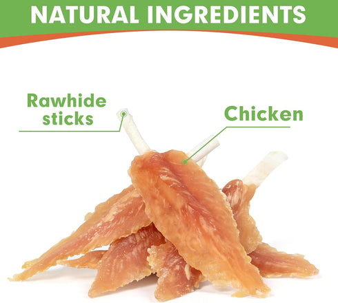 MON2SUN 4-4.5 Inch (18.34 -Pack 1) Dog Rawhide Twist Chicken Wrapped Rawhide Sticks for Puppy and Small Dogs, Promotes