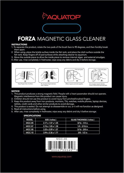 Aquatop Forza Floating Glass Cleaning Magnet 2.17 x 1.57 x 1.25 inches for Glass Aquariums 3/16-1/4 inches Thick, Clam